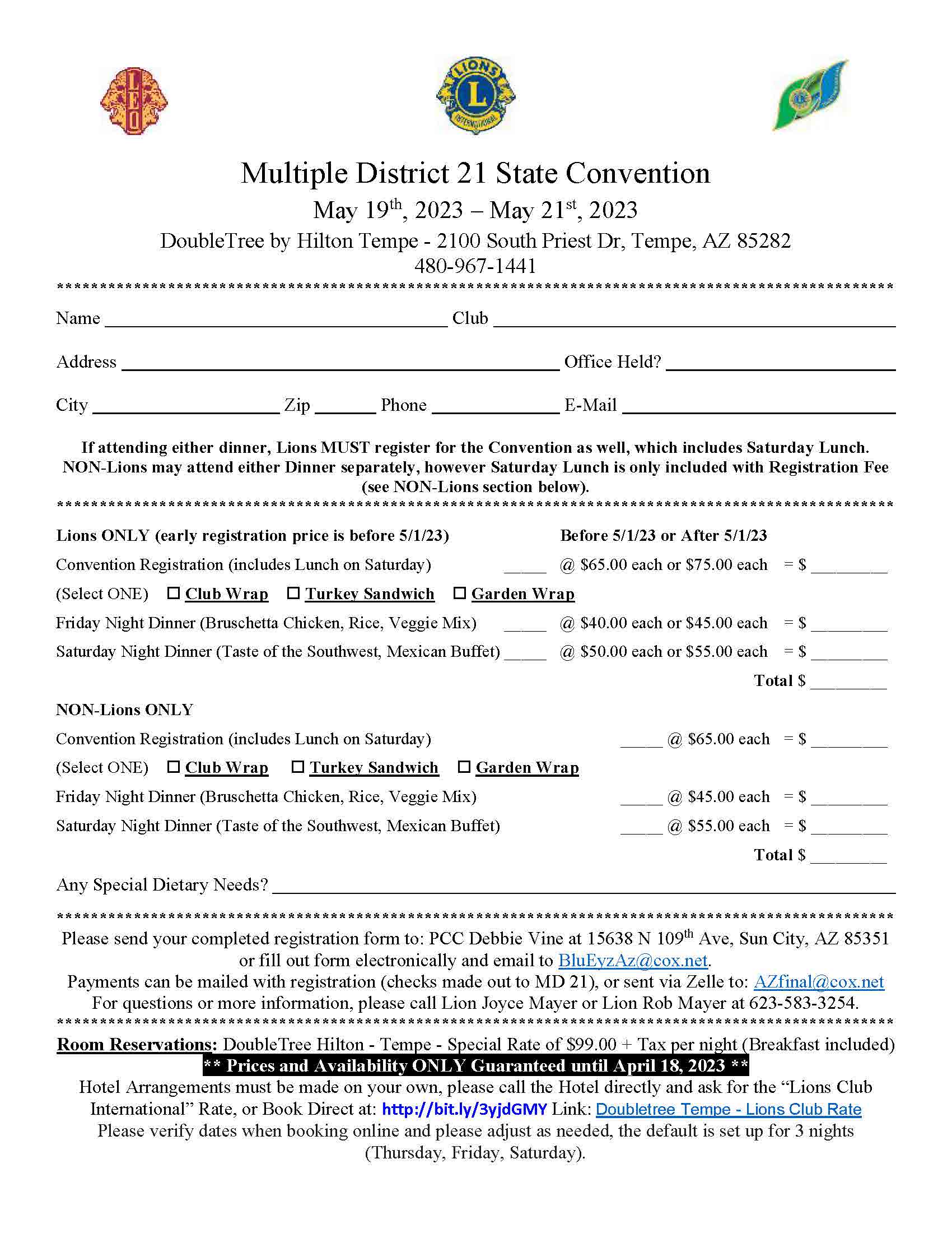 2023 Registration Form for Centennial Convention