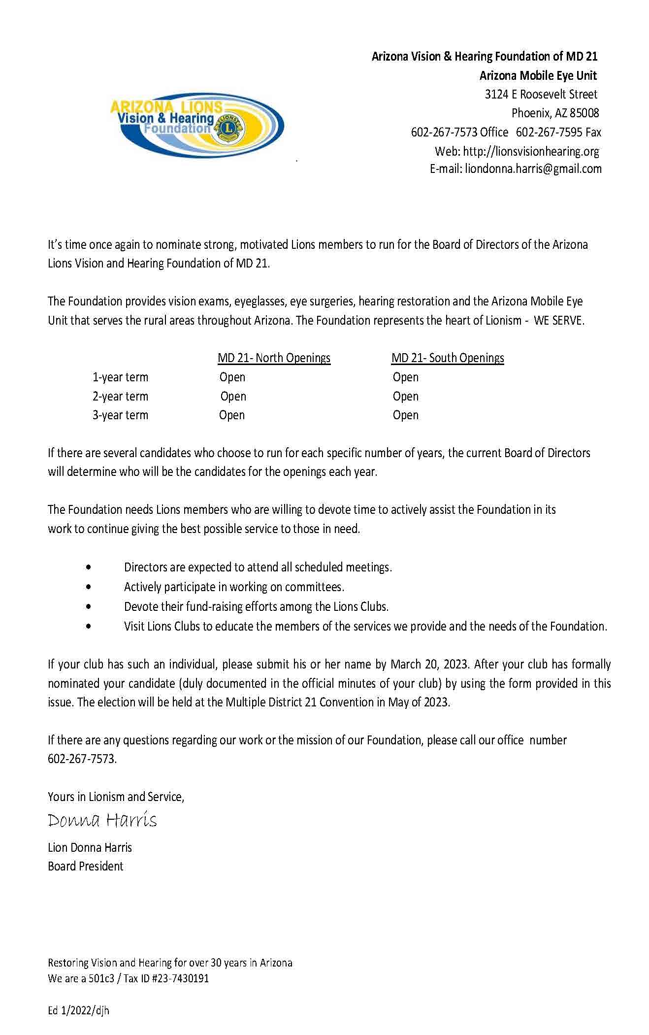 Board Elections Cover letter